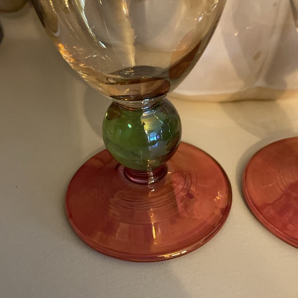 krosno Poland Crystal double shot glasses. Color amber,  green and red - Picture 2 of 6